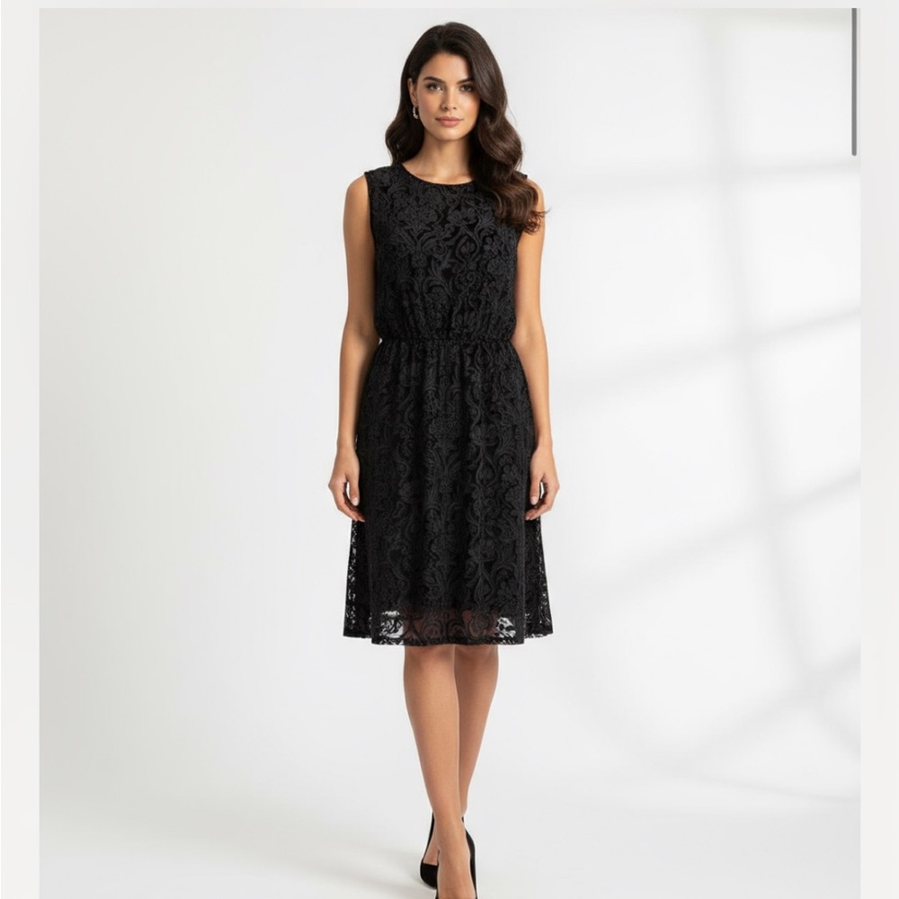 Alice + Olivia Black Sheer Mesh Velvet Lace Cocktail Silk Blend Dress Sz M